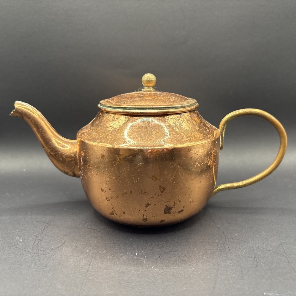 Vintage Tayee Taiwan Copper Teapot Kettle w/ Brass Accents & Original Paperwork